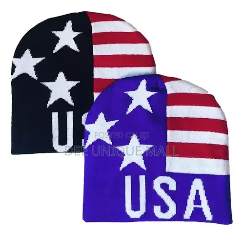 Unisex Beanies Headwarmer American Flag Design With "USA" Lettering.