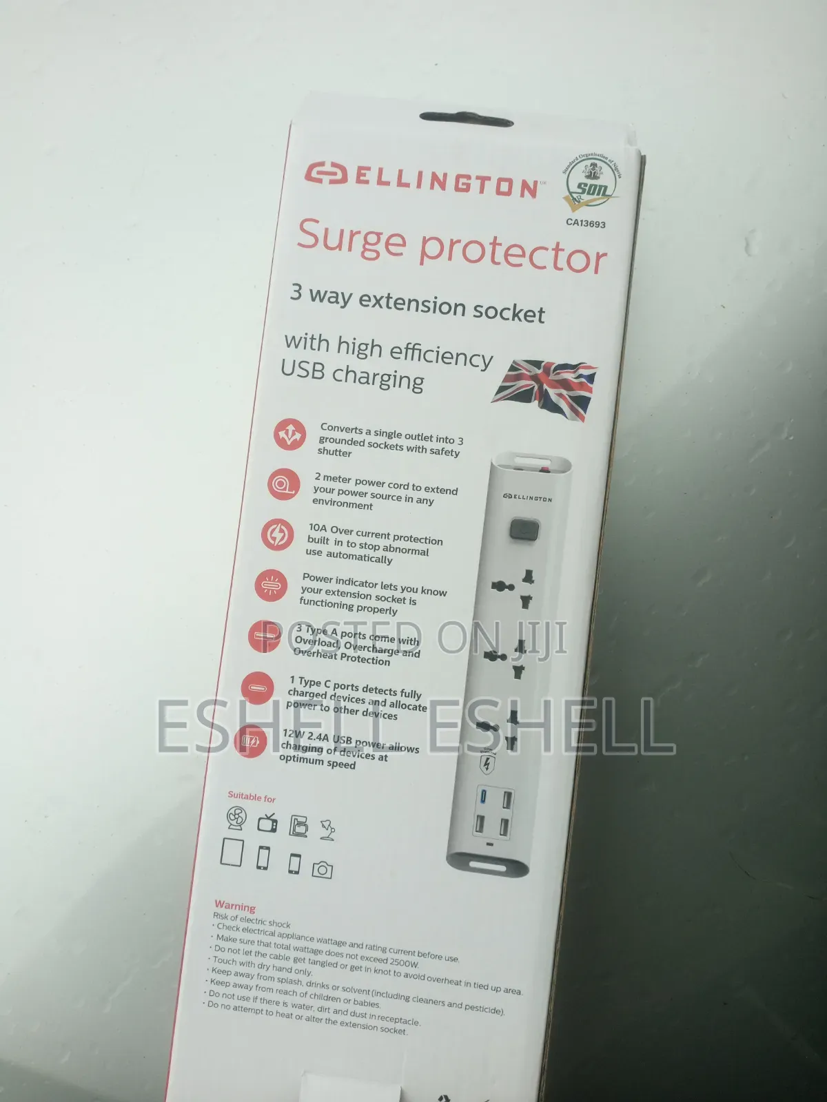 Original Ellington 5 Way Extension Box With Surge Protector