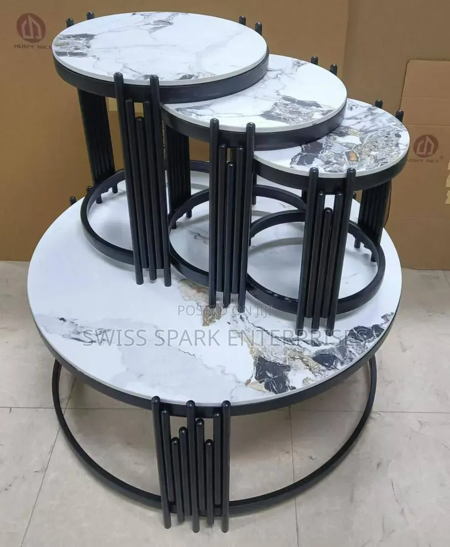 Luxury 4piece Nesting Coffee Table Set Black Marble Gold Brand New