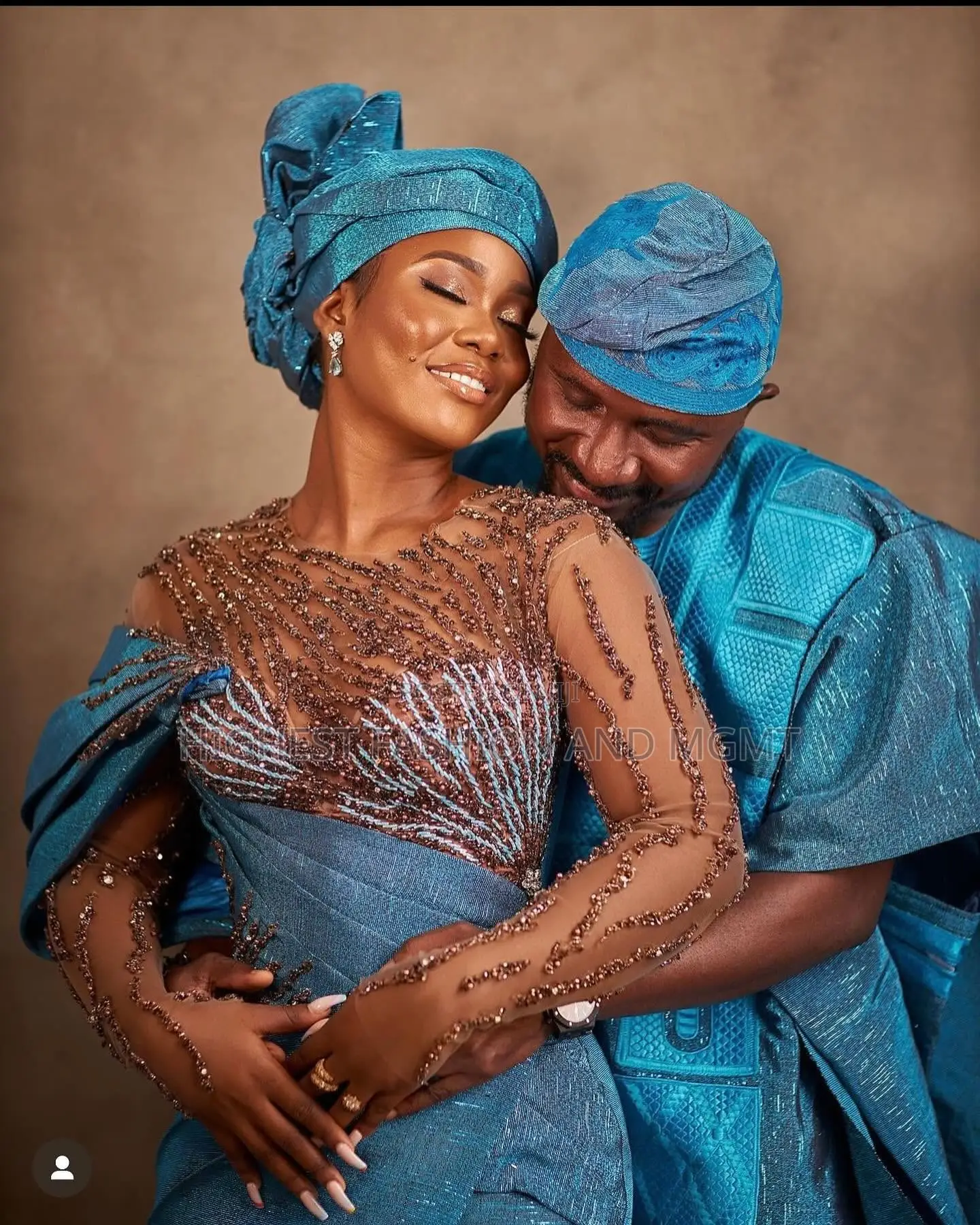 Teal Corset Gown and Teal Agbada Set