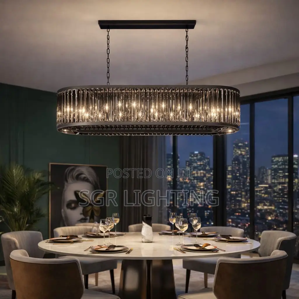 Led Retro American Black Round Crystal Hanging Lamps Chandelier