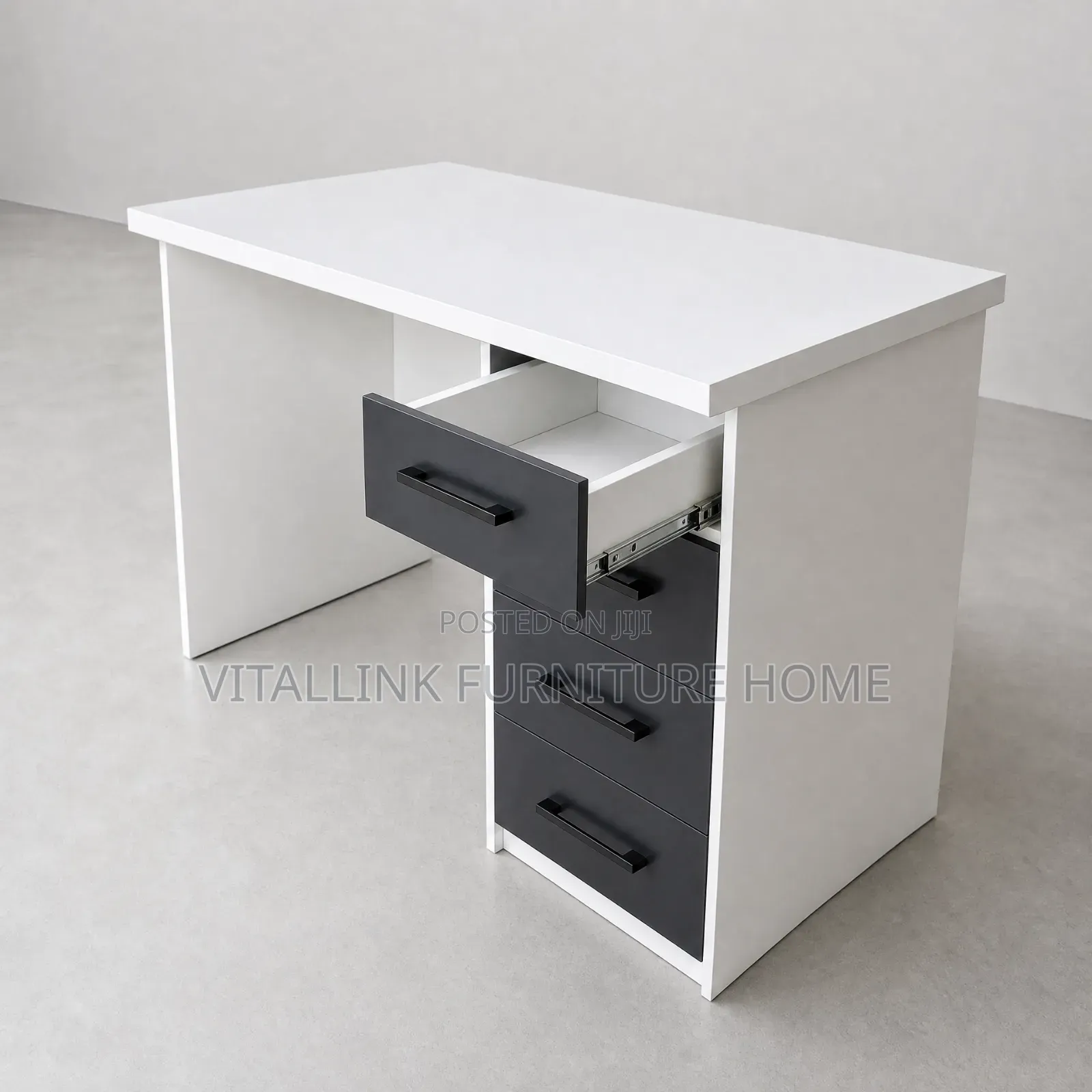 Modern White Office Desk With 4-Drawer Storage Cabinet