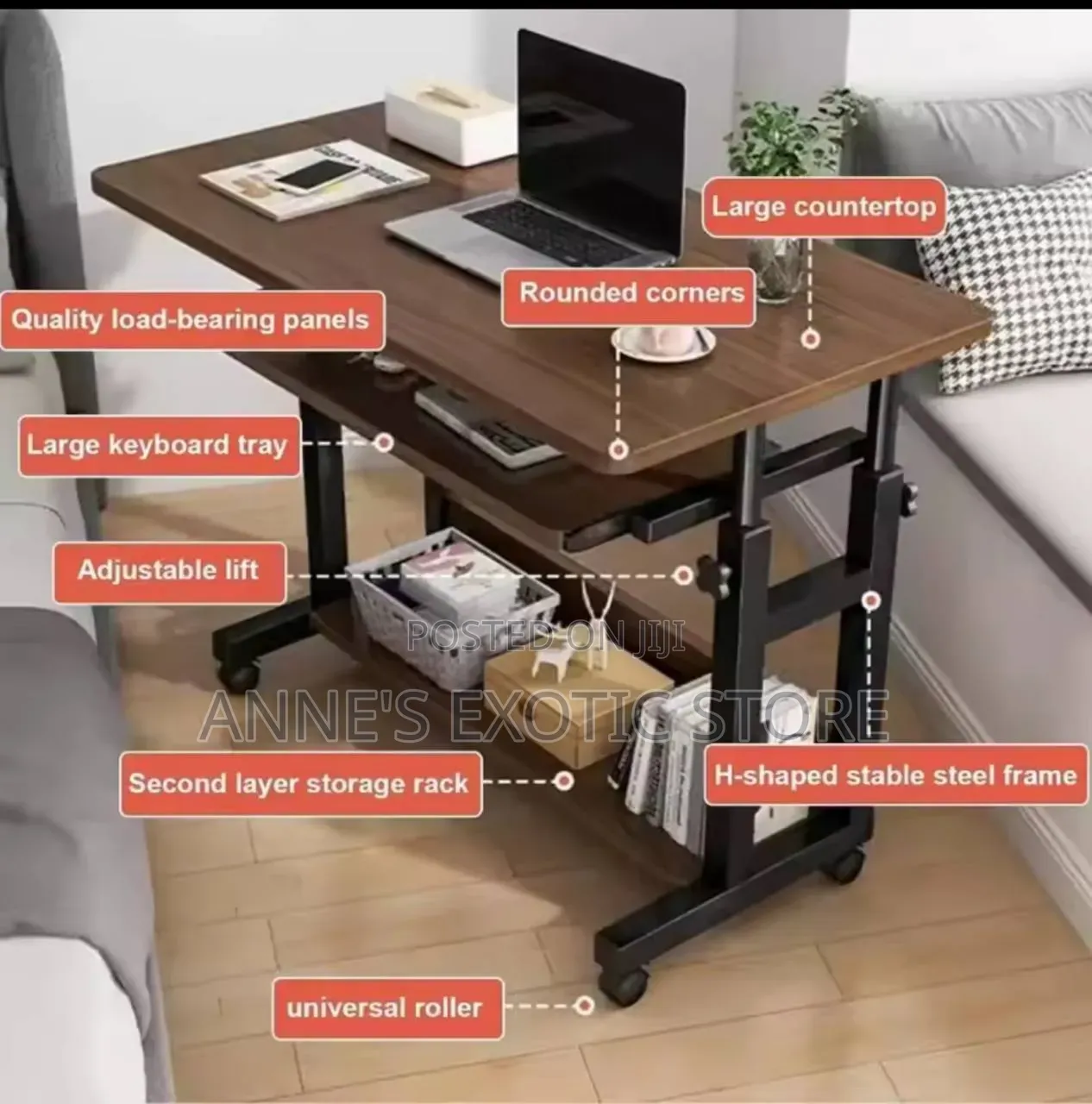 Adjustable Mobile Laptop Desk With Lockable Wheels