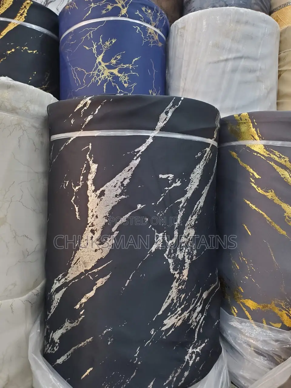 Thick Black and Silver Design Curtain