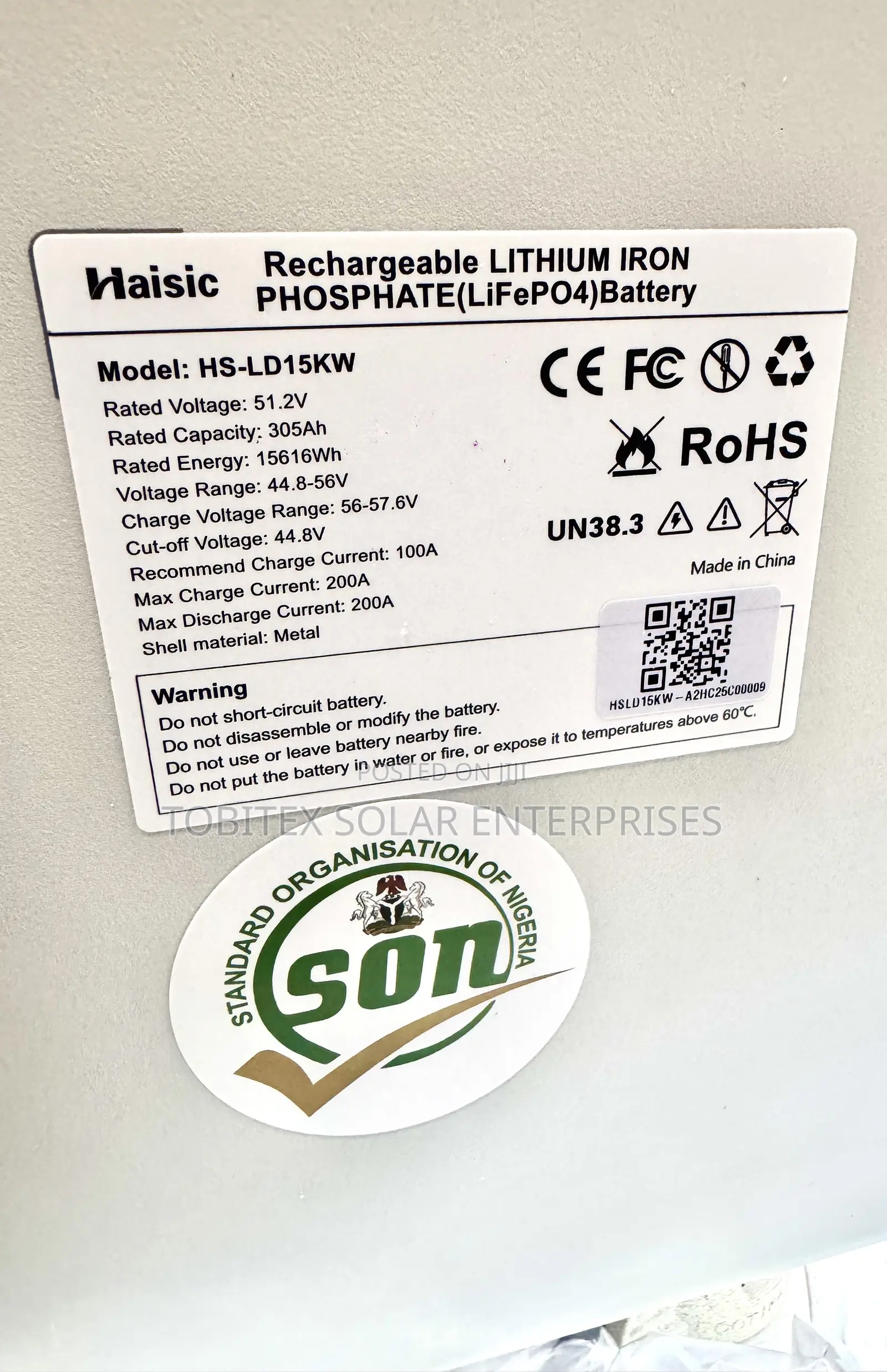 15kwh Haisic Lithium Battery 51.2vols