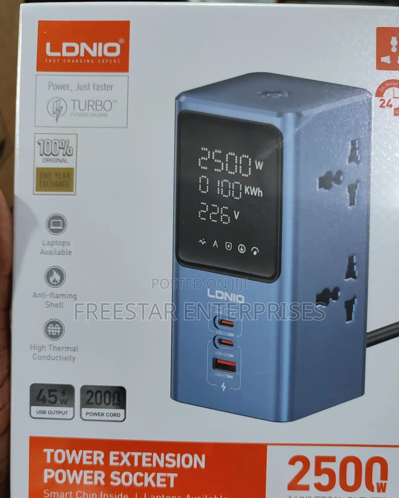 Ldnio Tower Extension Power Socket. 2500w 4 Universal Outlets.