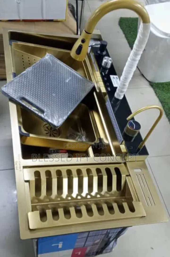 Luxury Digital Double Tray Kitchen Sink,Black Gold Color