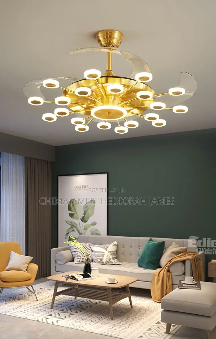 Advanced New LED Invisible Ceiling Fan Light Gold Black Remote Control