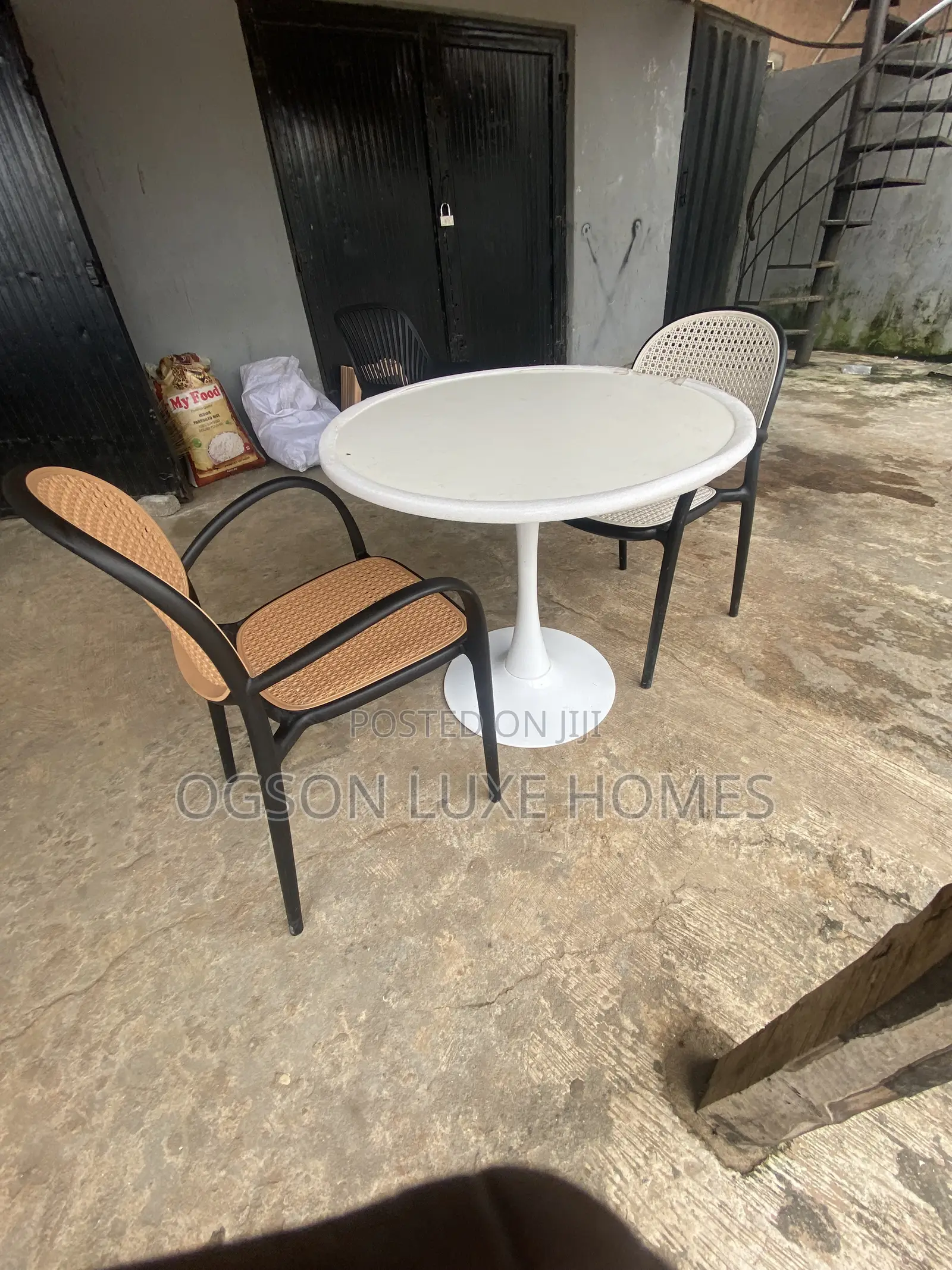Wooden Top Outdoor Table With Two Chairs
