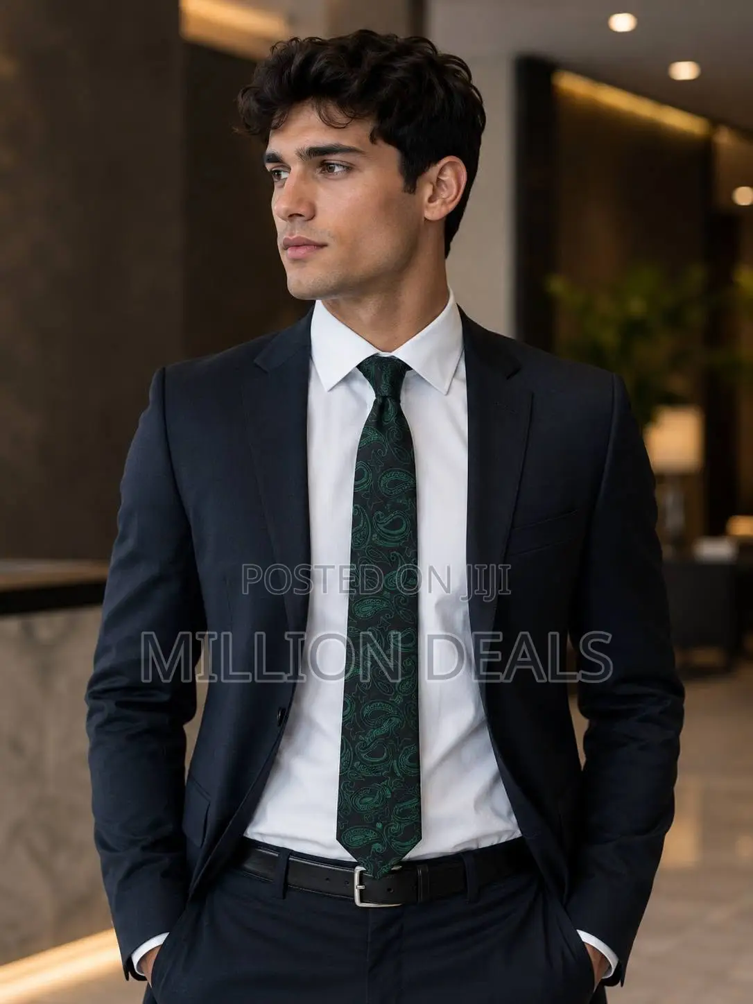 Slim Stylish Green Black Men's NeckTie
