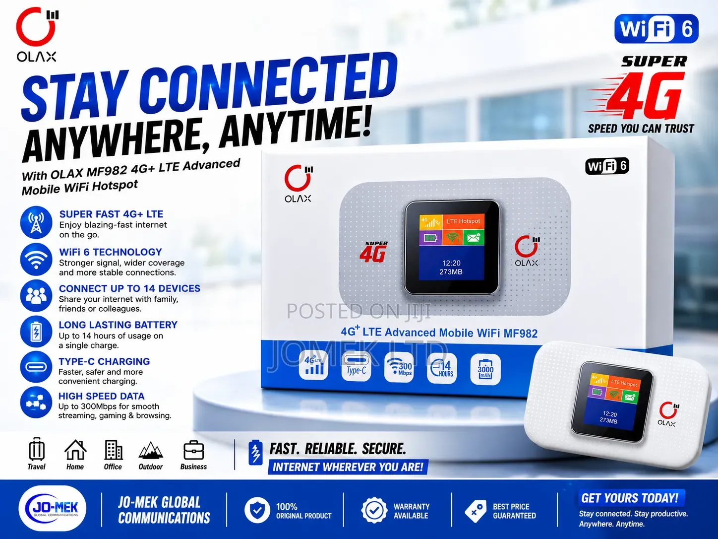 Olax MF982 4G+ LTE Advanced Mobile Wi-Fi Hotspot Router.