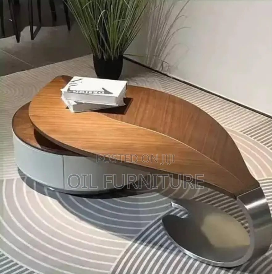 Luxury Leaf-Shaped Wooden Center Table With Hidden Storage Base