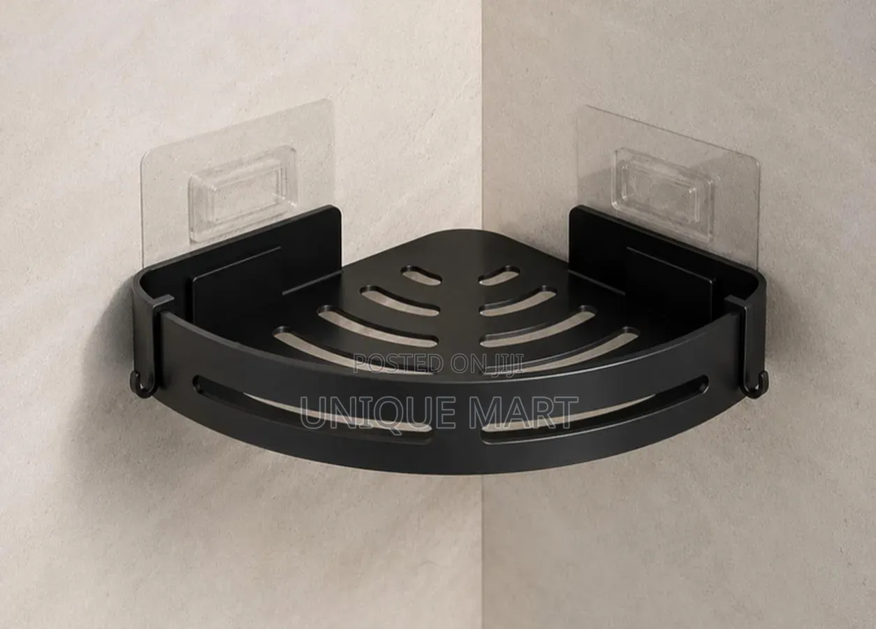 Wall Mounted Black Steel Corner Shelf for Bathroom/Kitchen Essentials