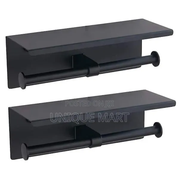 Wall Mounted Black Matte Double Tissue Paper Holder With Shelf