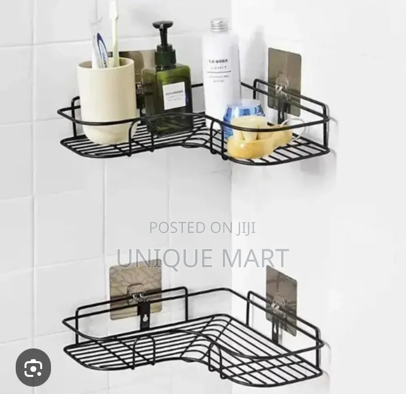 Wall Mount Black Steel Bathroom Corner Shelf for Storage of Toiletries
