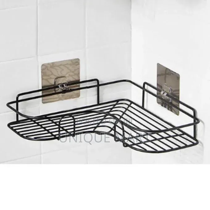 Wall Mount Black Steel Bathroom Corner Shelf for Storage of Toiletries