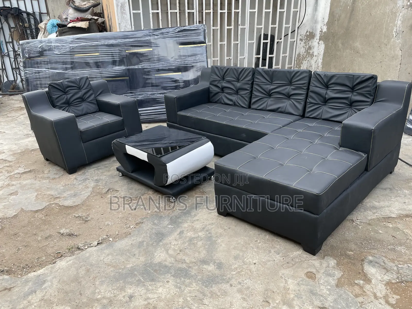 Quality Black Leather Sofa With Center Table N Single Seater