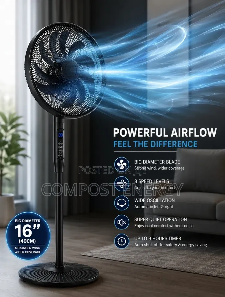 16" Big Diameter Electric Floor Fan With Digital Button and Remote