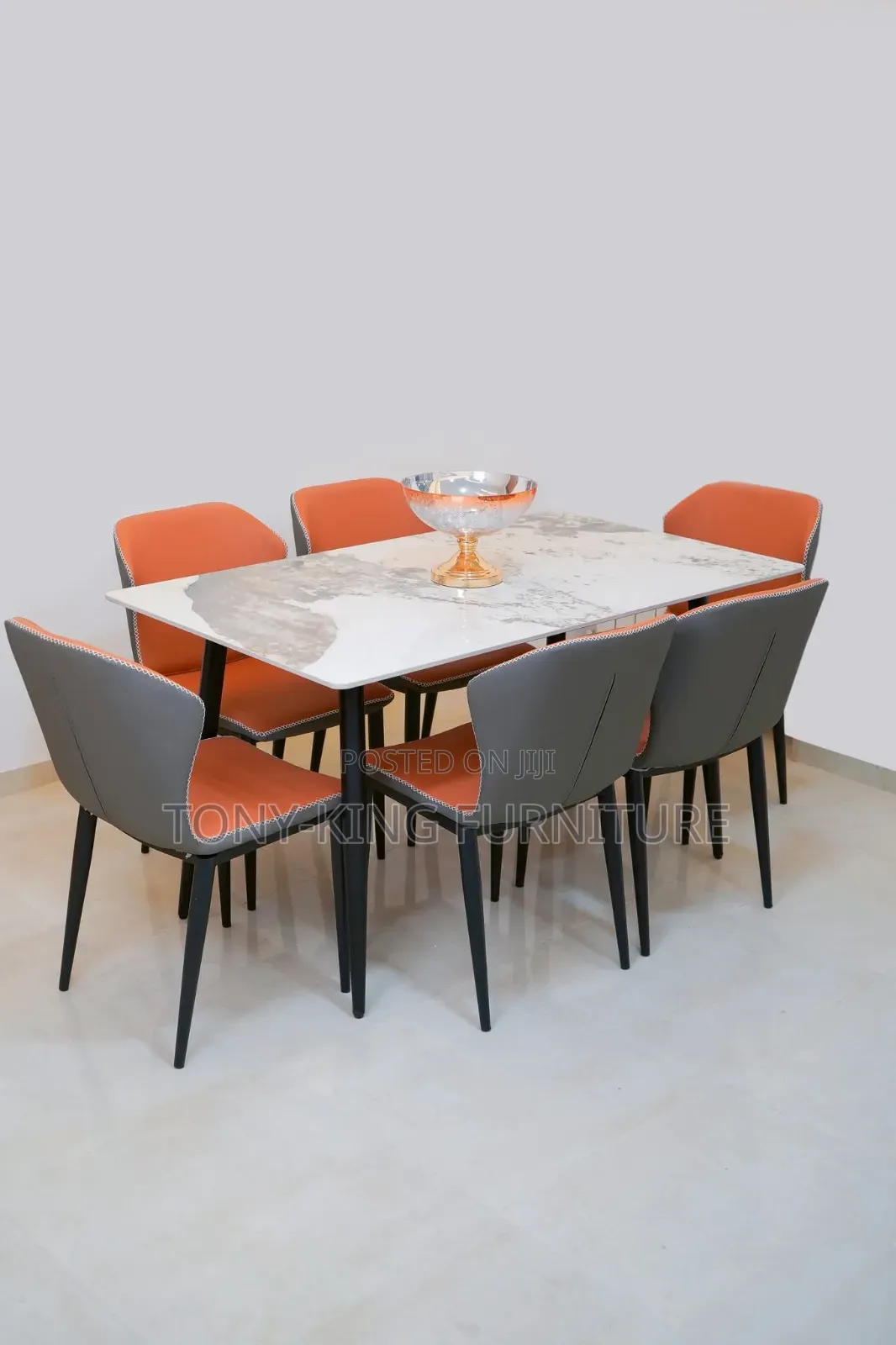 Luxury Marble Dining Table Set With Metal Legs.