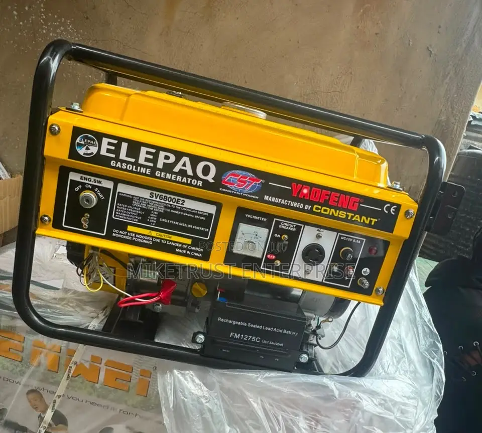 4.5KVA Elepaq SV6800e2 Petrol Generator. Key Starter. Pure Copper