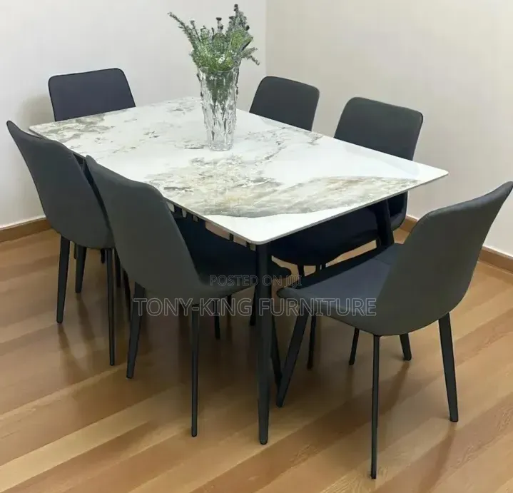 Modern 6 Seater Marble Top Dining Table Set