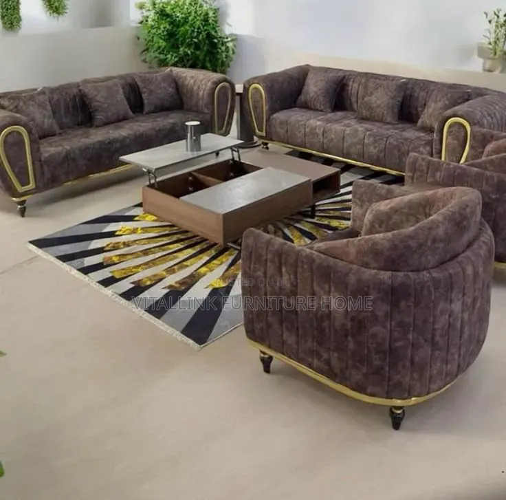 Luxury 4-Piece Mocha Velvet Sofa Set With Gold Trim
