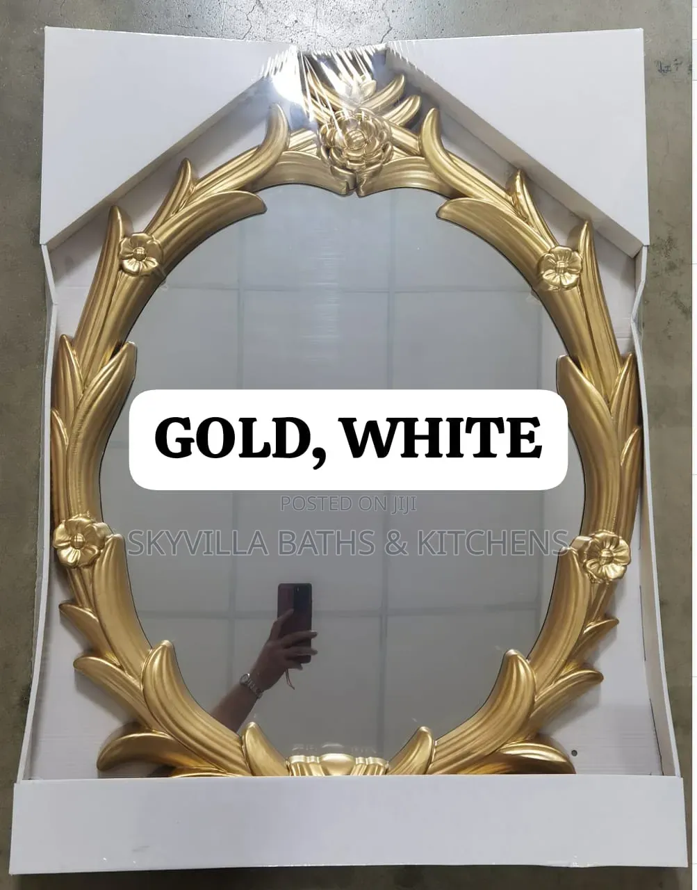 Royal Baroque Gold Oval Wall Mirror – Flower Vanity Mirror