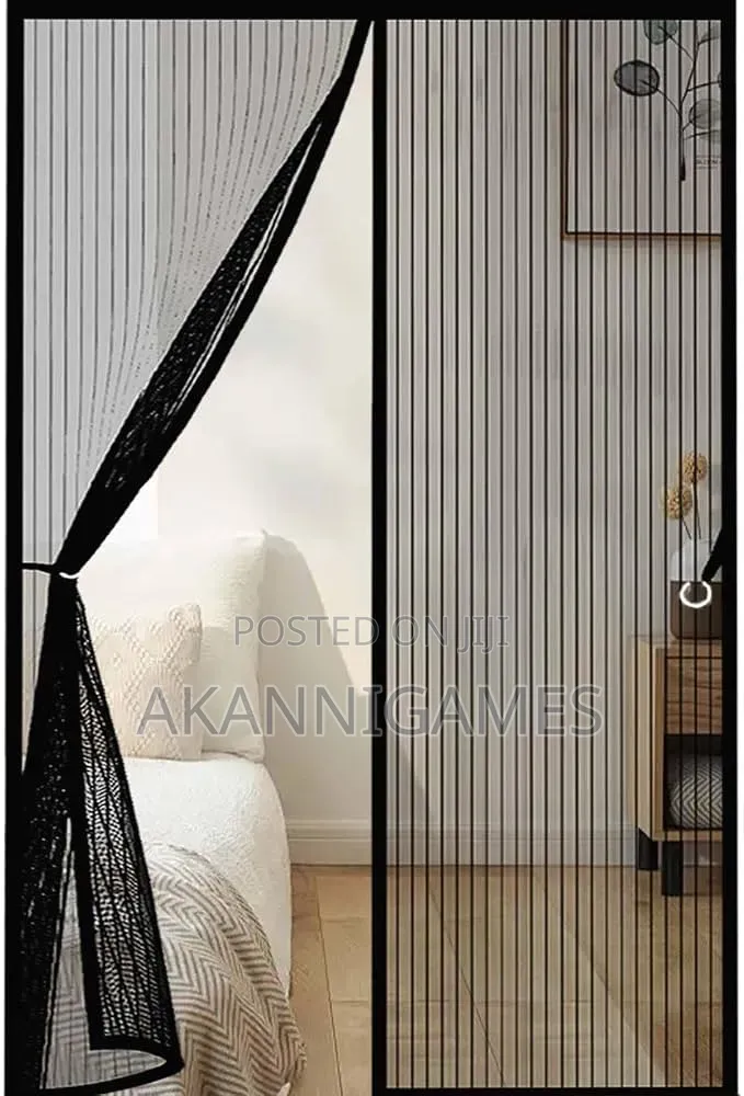 Magnetic Mosquito Net Door Curtain 122 × 210cm Self Closing Black