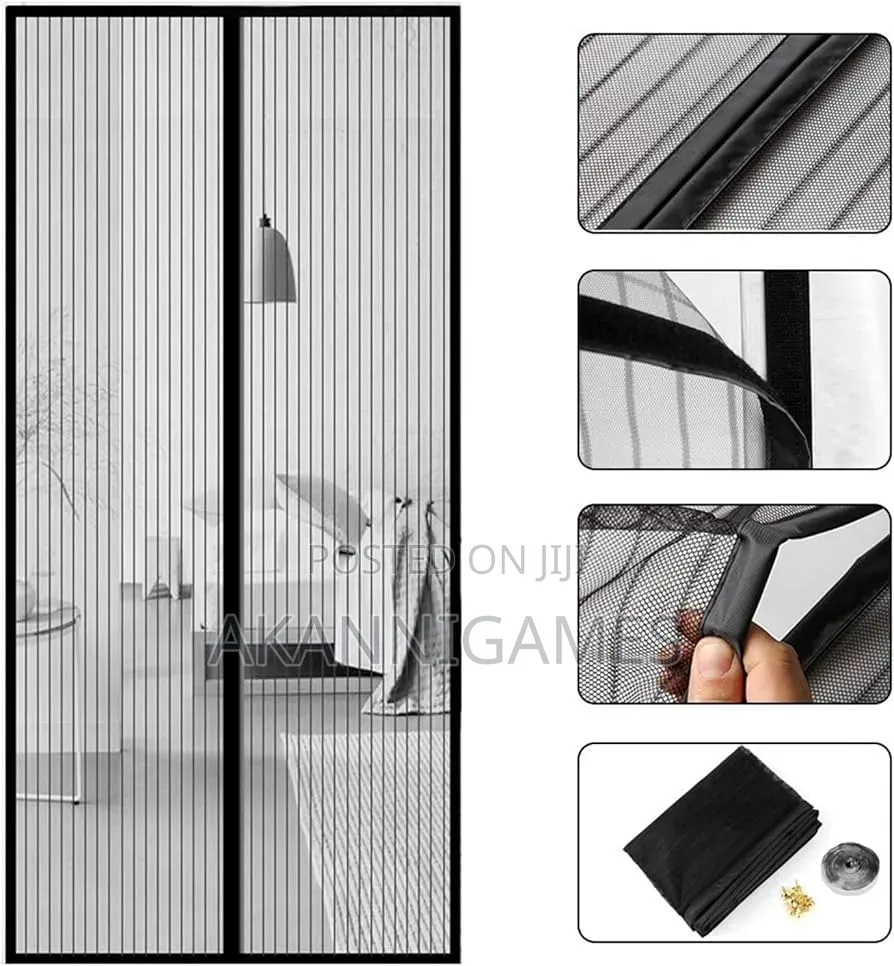 Magnetic Mosquito Net Door Curtain 90 × 210 Cm – Self-Closing (Black)