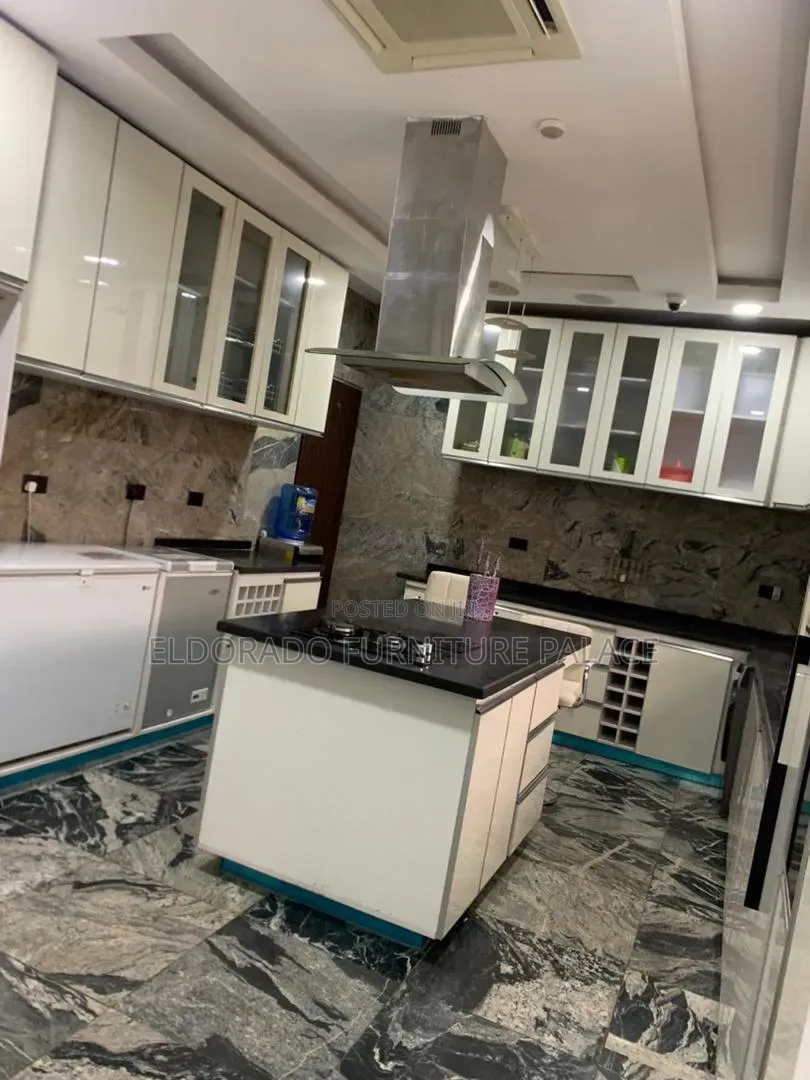 Quality Kitchen Cabinets With Marble Top and High Ladder Table