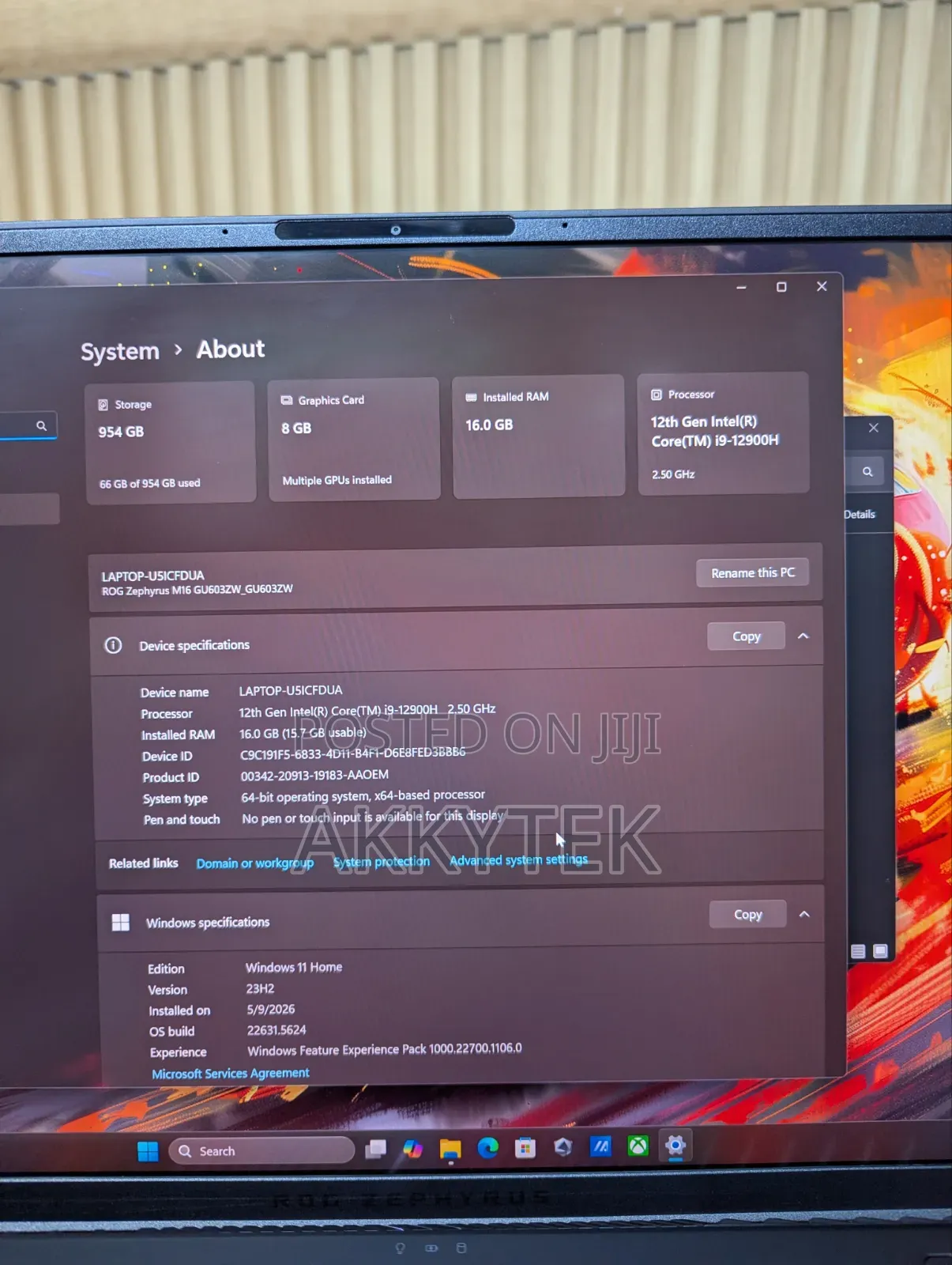 Laptop Asus ROG Zephyrus M16 GU603HR 16GB Intel Core i9 SSD 1T