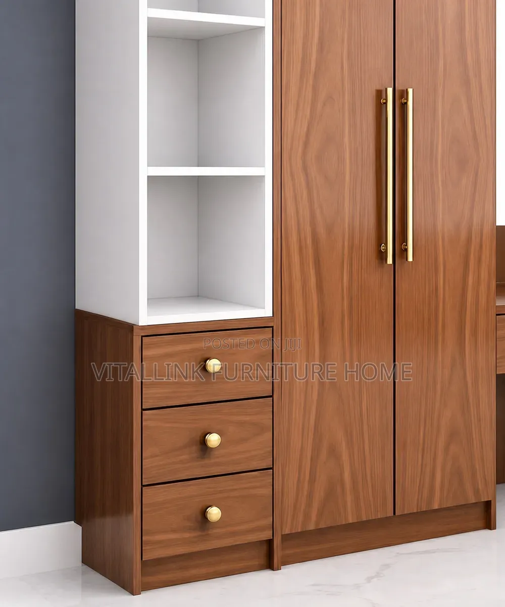 Luxury Wood White Wardrobe With Dressing Space Open Shelves