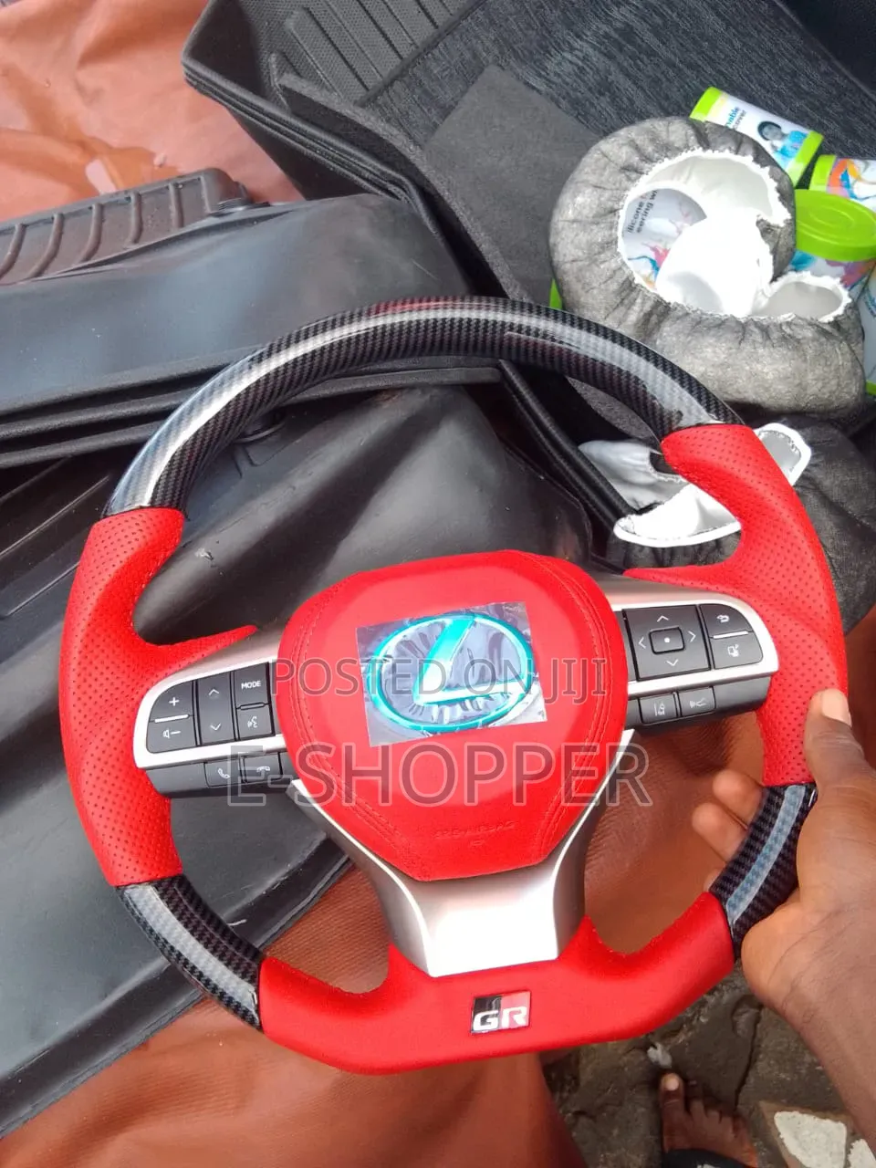 Lexus Carbon Fiber Red Perforated Leather Steering Wheel
