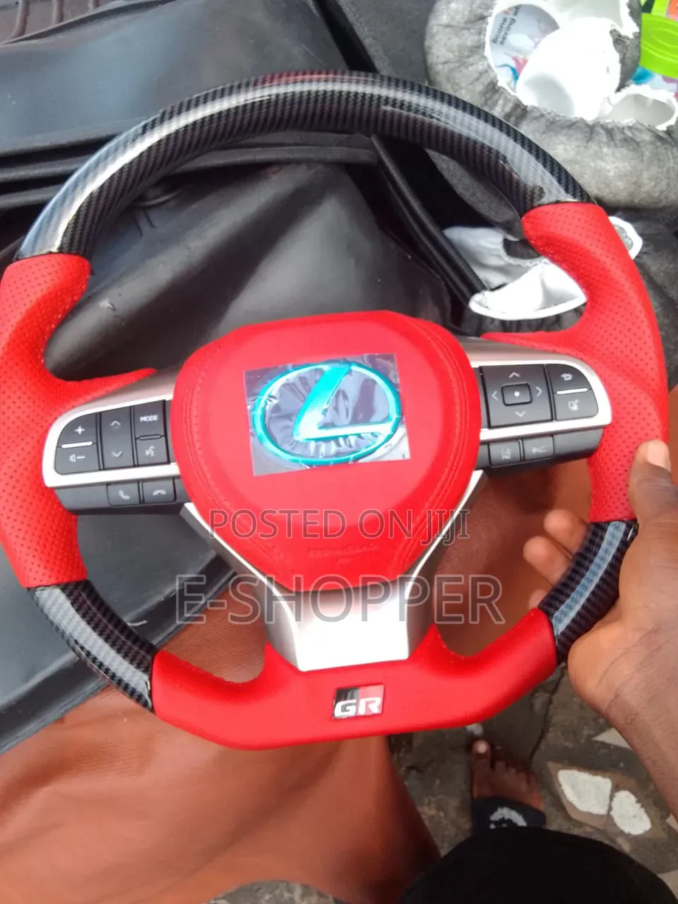 Lexus Carbon Fiber Red Perforated Leather Steering Wheel