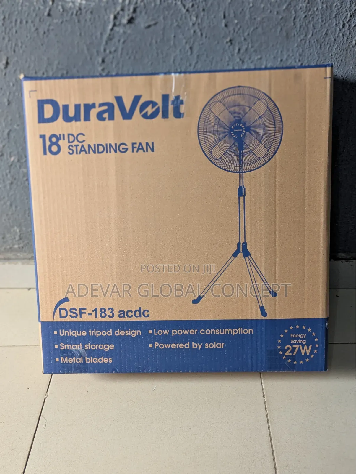 Duravolt 18" AC/DC Energy Saving Solar and Inverter Fan - 27 Watts