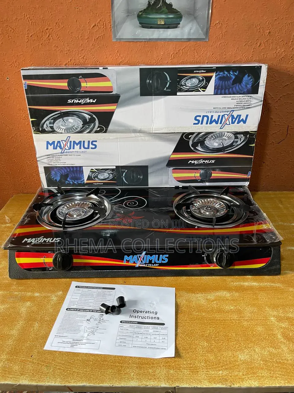 Maximus 2burner Auto IGNITION Glass Stove/Cooker