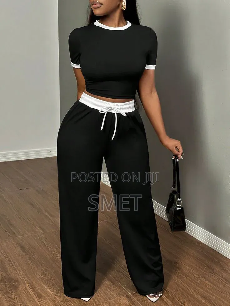 Women's Premium 2-Piece Wide-Leg Joggers Crop Top Set