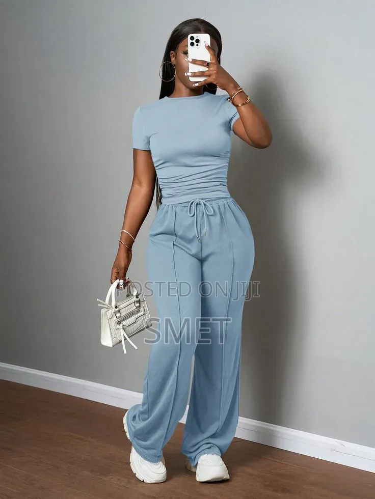 Women's Premium Wide-Leg Joggers Crop Top Set