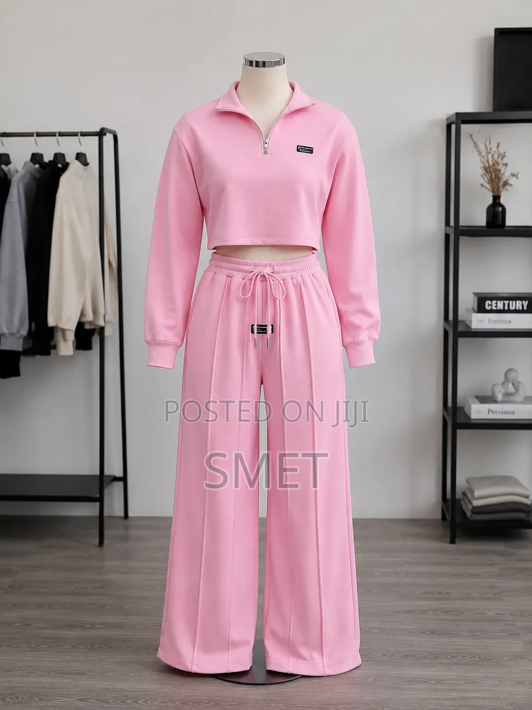 Women's Premium Cropped Sweatshirt Wide-Leg Joggers Set