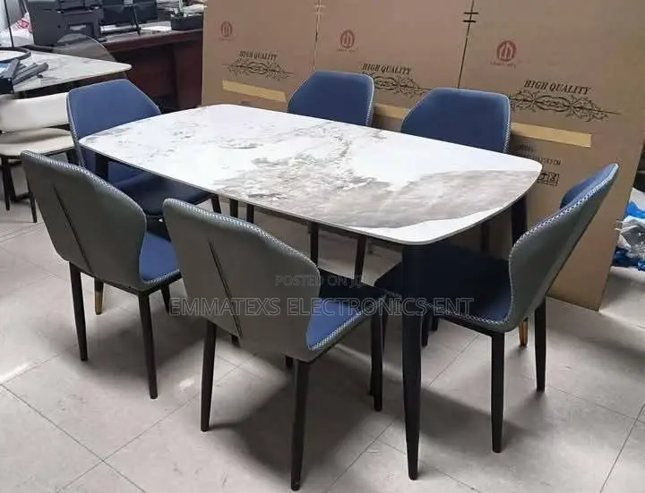 Luxury 6 Seater Marble Top Dining Table Set.