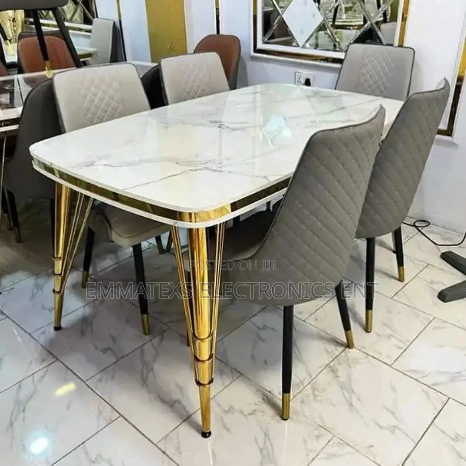 Luxury 6 Seater Marble Top Dining Table Set.