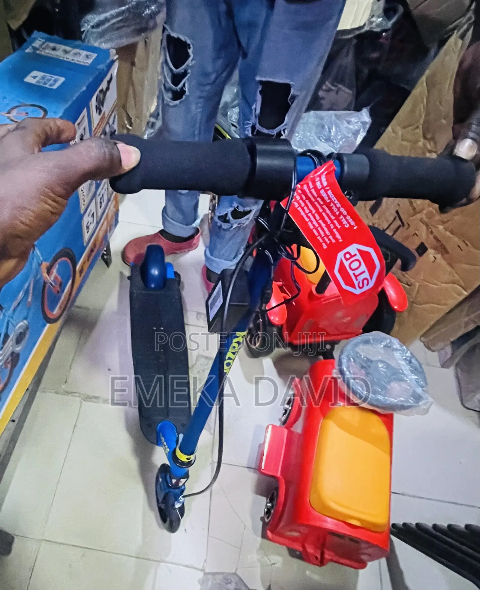 Power Core Electric Scooter in Blue With Black Foam Handlebar Grips.