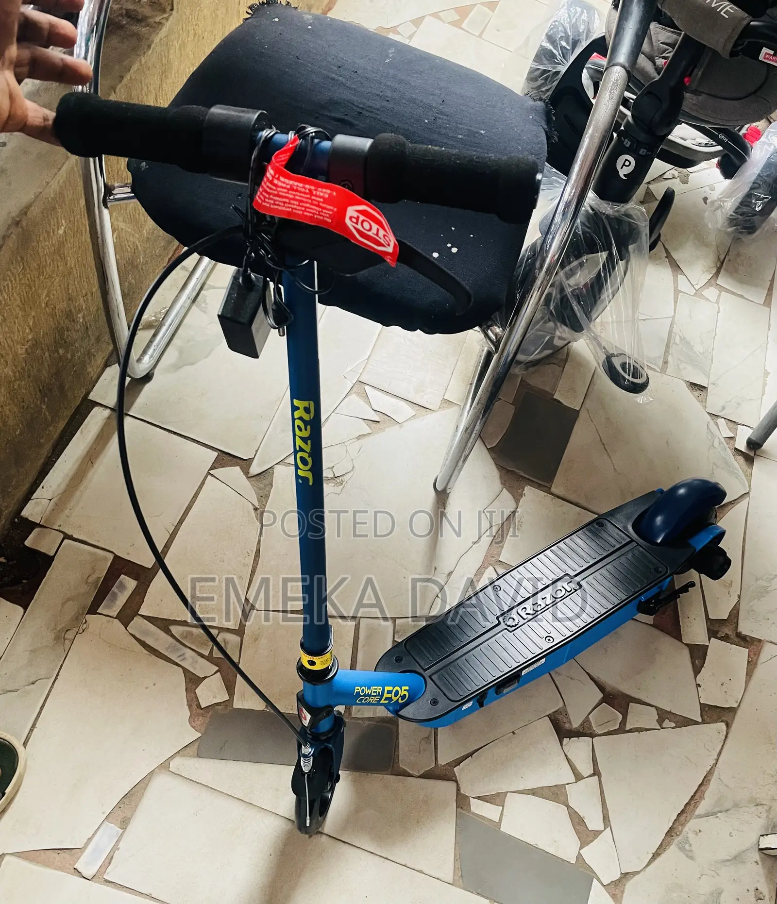 Power Core Electric Scooter in Blue With Black Foam Handlebar Grips.