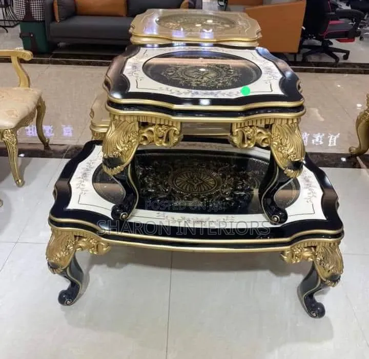 Royal Black Center Table With Side Stool