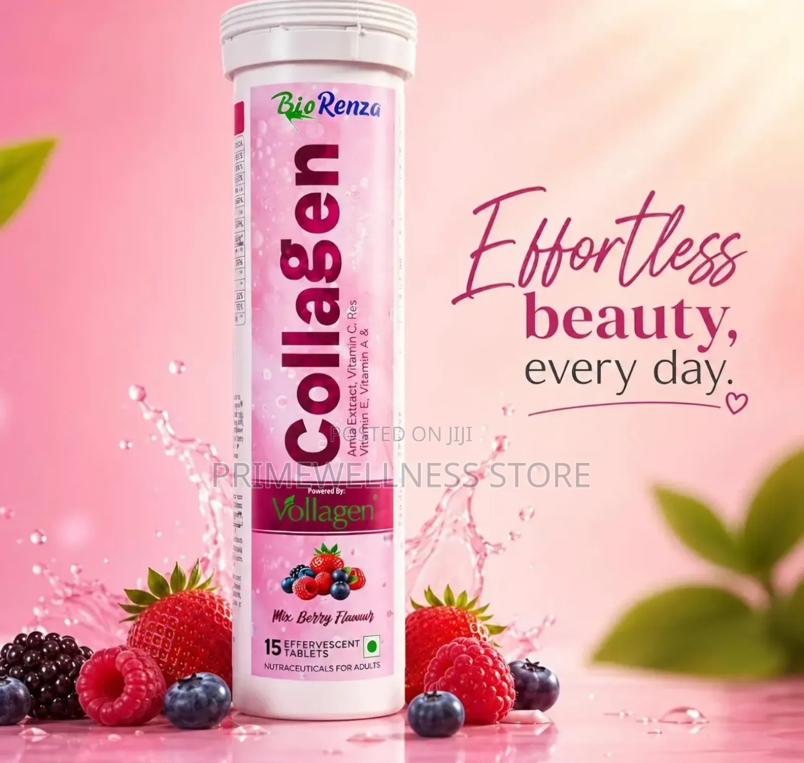 BioRenza Collagen Effervescent Tablets Mix Berry Favour 15 Tablets In