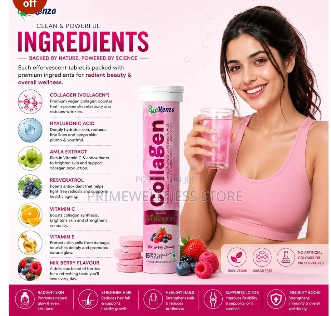 BioRenza Collagen Effervescent Tablets Mix Berry Favour 15 Tablets In