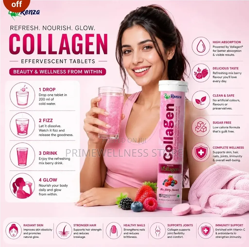 BioRenza Collagen Effervescent Tablets Mix Berry Favour 15 Tablets In