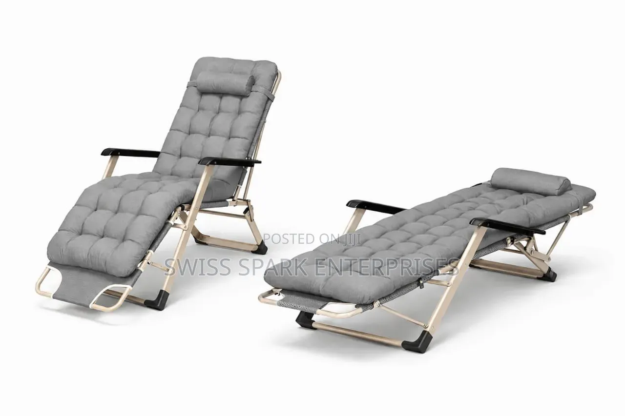 Foldable Reclining Lounge Chair With Padded Cushion Headrest Pillow
