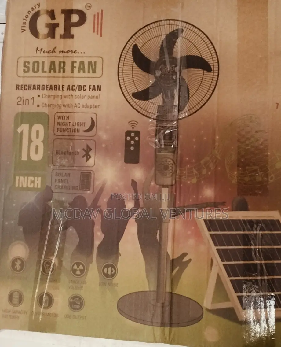 Gp 18-Inch Rechargeable Solar Standing Fan With Audio Remote