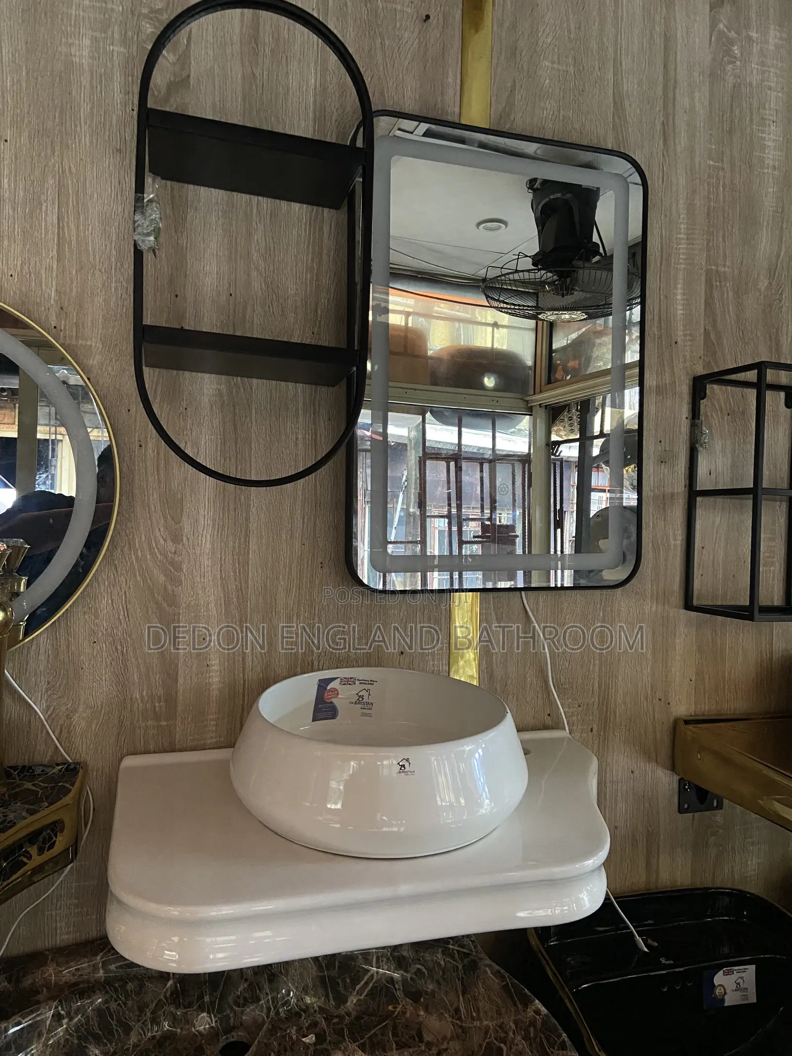 Withe Wall Hung Basin With LED Mirror and Shelf